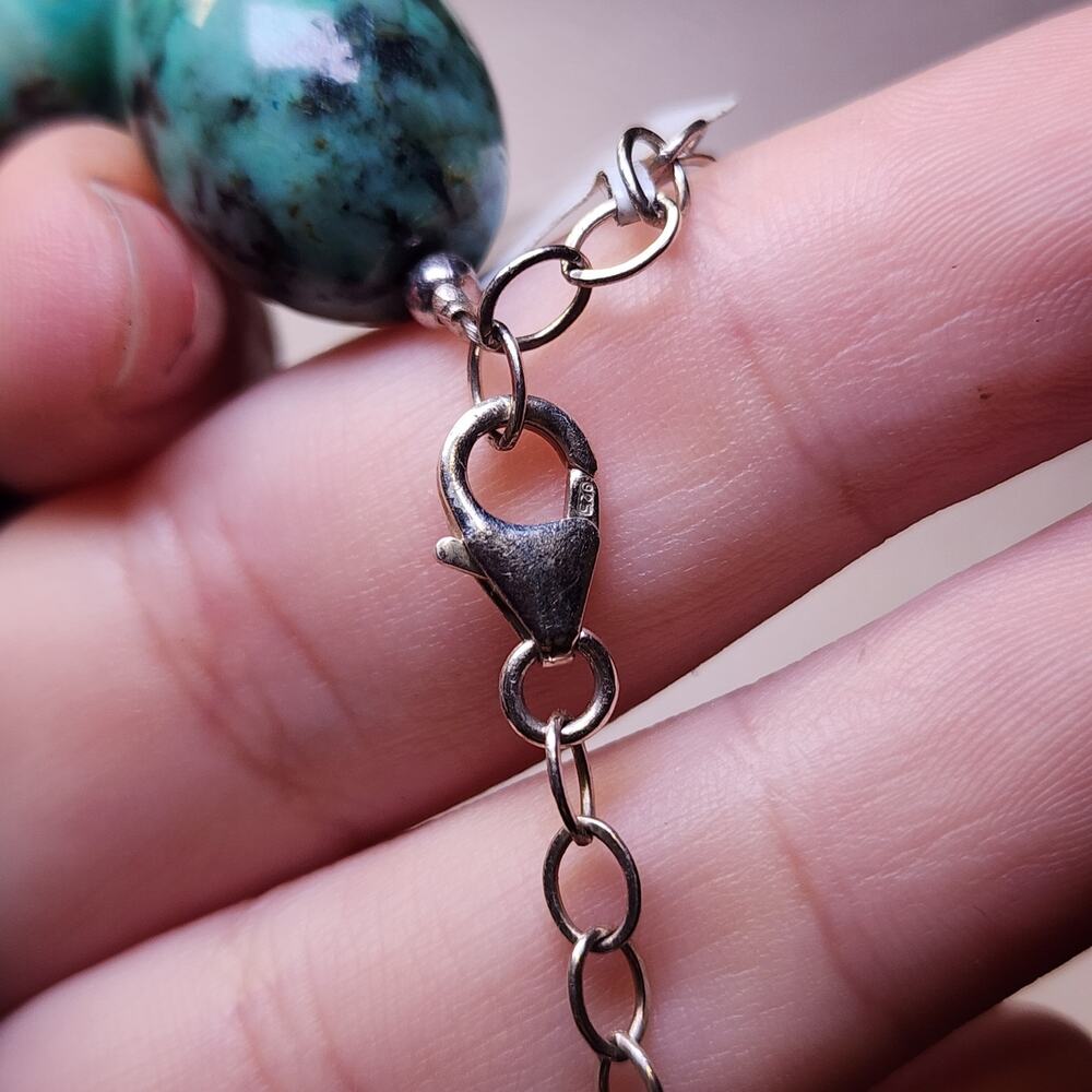 African Turquoise Jasper Necklace Oval Beaded Gemstone Sterling Silver Southwest - Picture 7 of 11